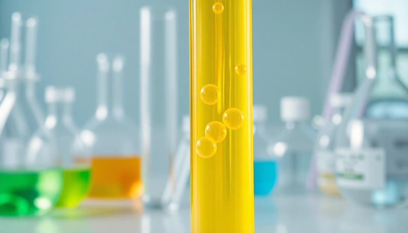 Studying lipase activity in a laboratory setting with vibrant yellow liquid.