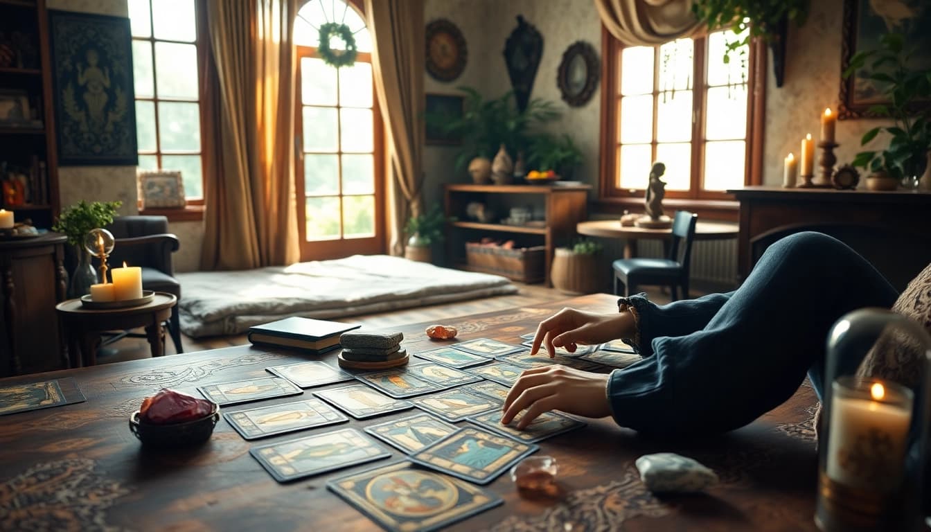 Erkunde die tarotkarten bedeutung mit einer detailierten Tarotkarten-Abbildung und mystischer Atmosphäre.