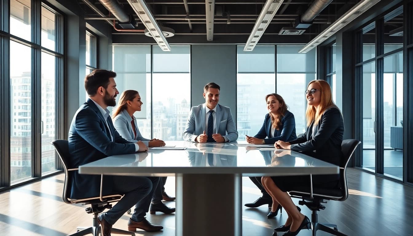 Headhunter Ingenieure im Gespräch bei einem modernen Meeting, das Engagement und Professionalität zeigt.