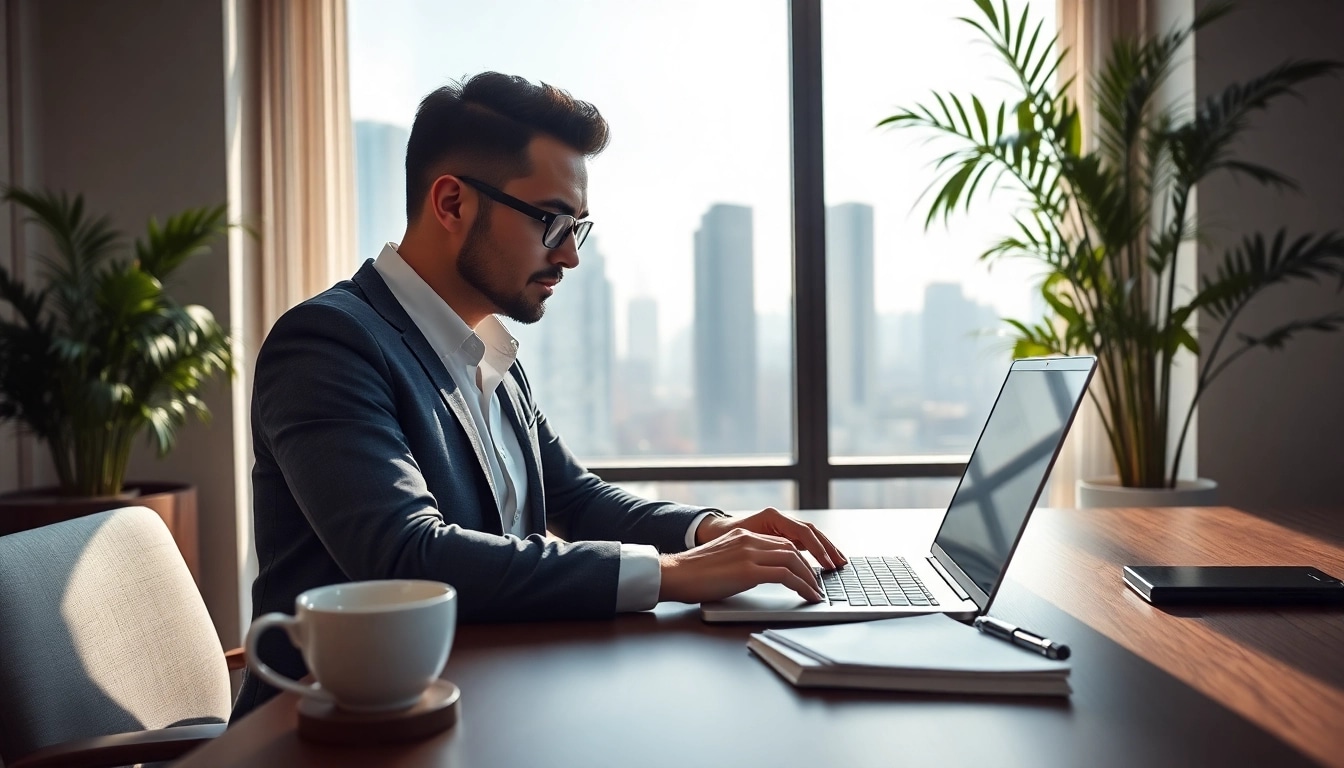 Headhunter IT reviewing candidates in a bright office environment.