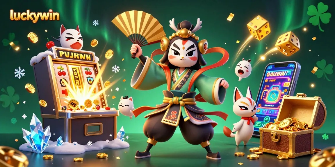 Engage with luckywin adventures through a vibrant casino scene featuring dazzling 3D characters and gaming elements.