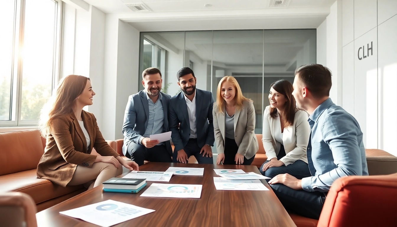 Erforschen Sie private Finanzierung in einem modernen Büro mit Finanzberatern und Klienten.