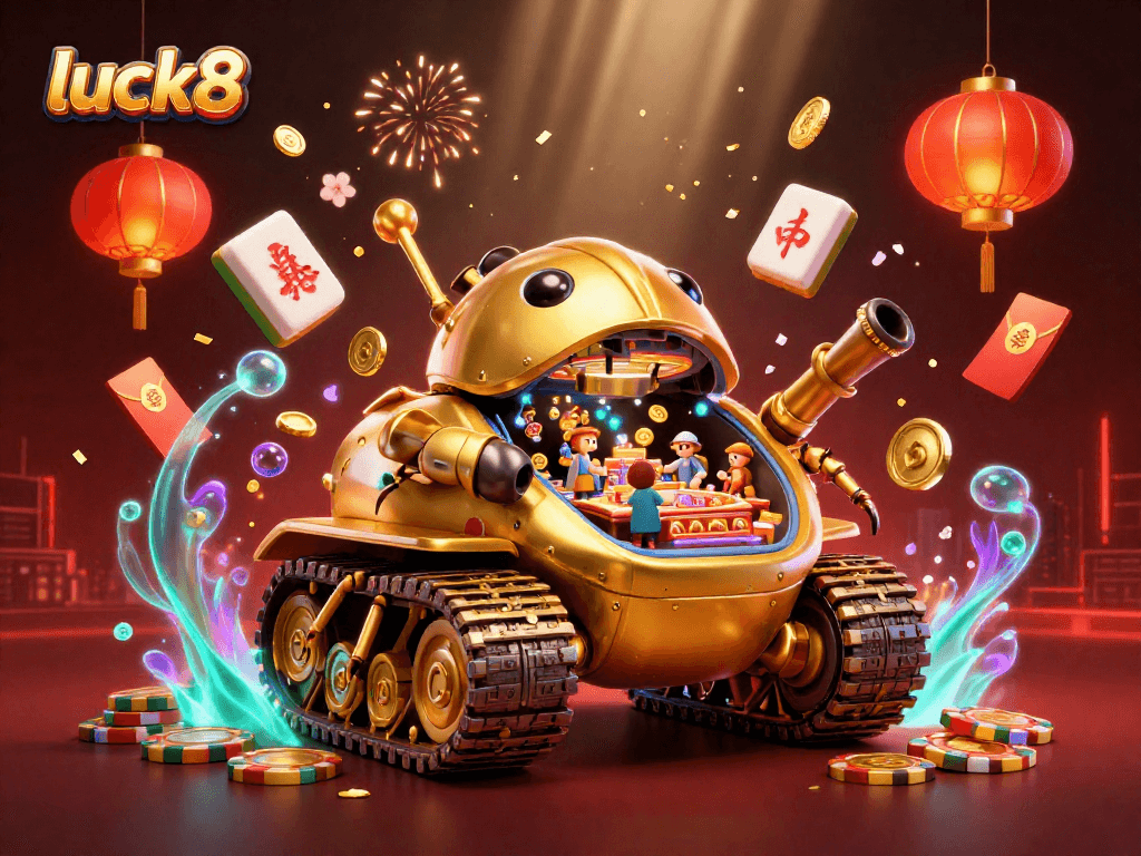 win big at luck8 in a vibrant 3D casino scene with animated characters and action.