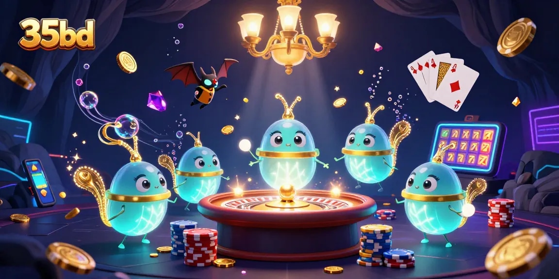 Experience the excitement of 35bd casino with glowworms, a bat dealer, and vibrant gaming elements.