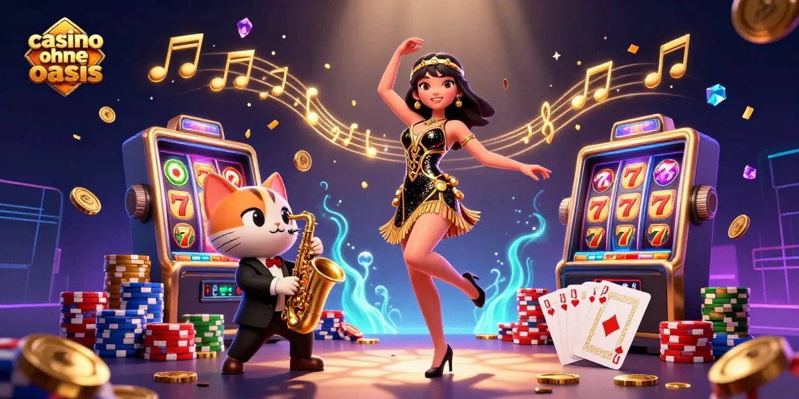 Engage with casino ohne oasis gaming, featuring vibrant slots action, coins, and dynamic characters.