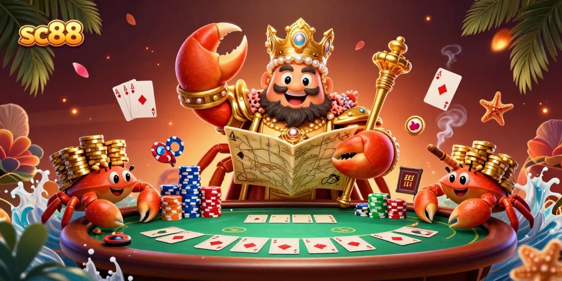 Experience exciting poker action at sc88 with a golden crab emperor and luxurious game elements!
