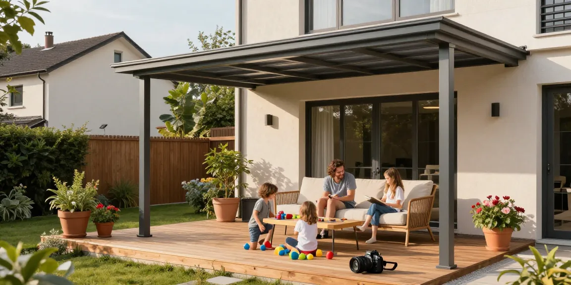 Moderne Terrassenüberdachungen bieten Schutz und Stil für Familien im Freien.