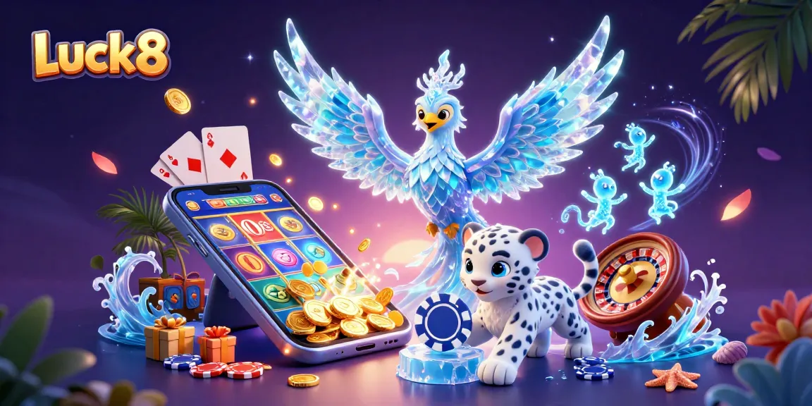 Experience the magic of Luck8 with an ice phoenix, playful leopard, and thrilling casino games.