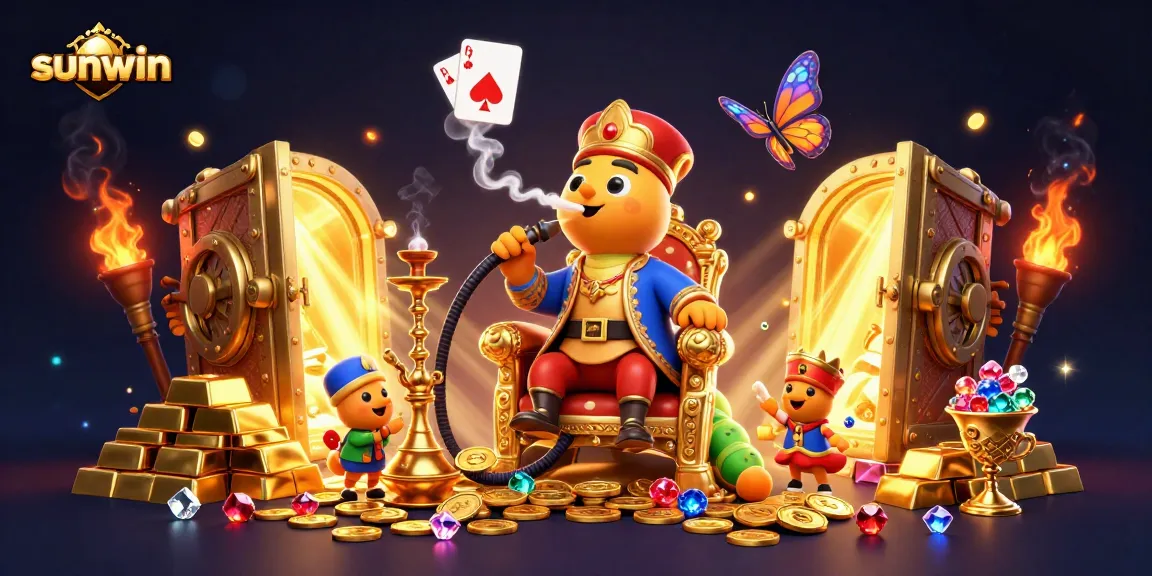 Experience the sunwin magic with a vibrant 3D casino scene featuring rich treasures and exciting characters.