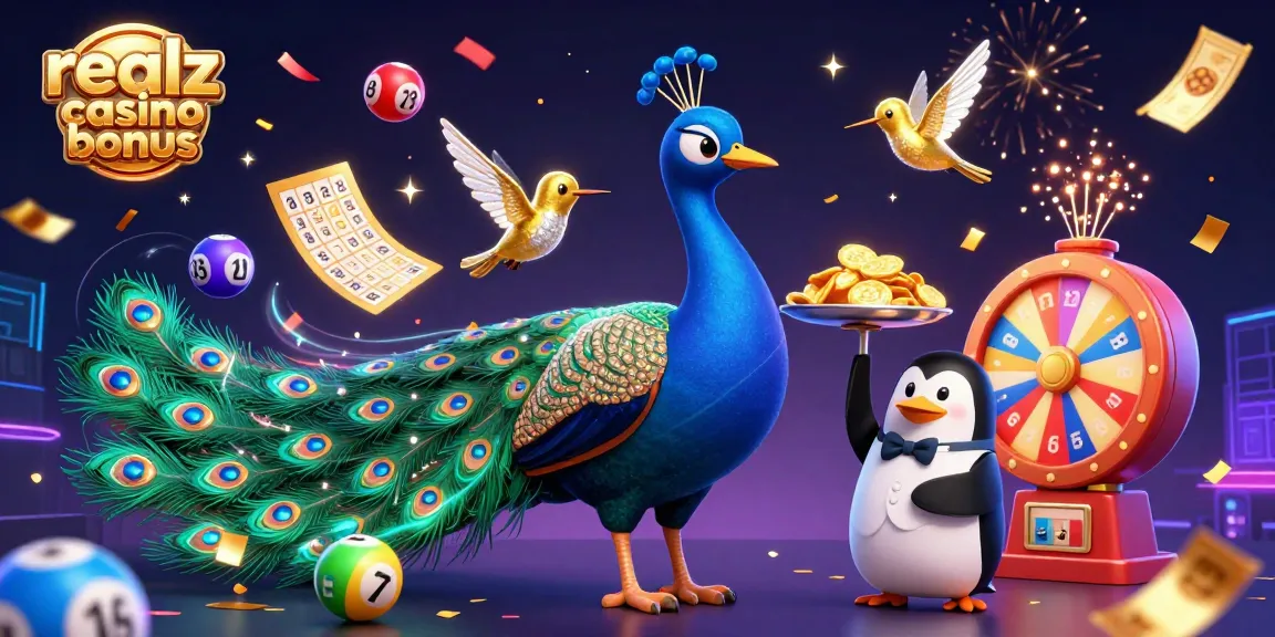 Erlebe den realz casino bonus mit bunten Lottery-Bällen und exklusiven Casino-Charakteren in Aktion.