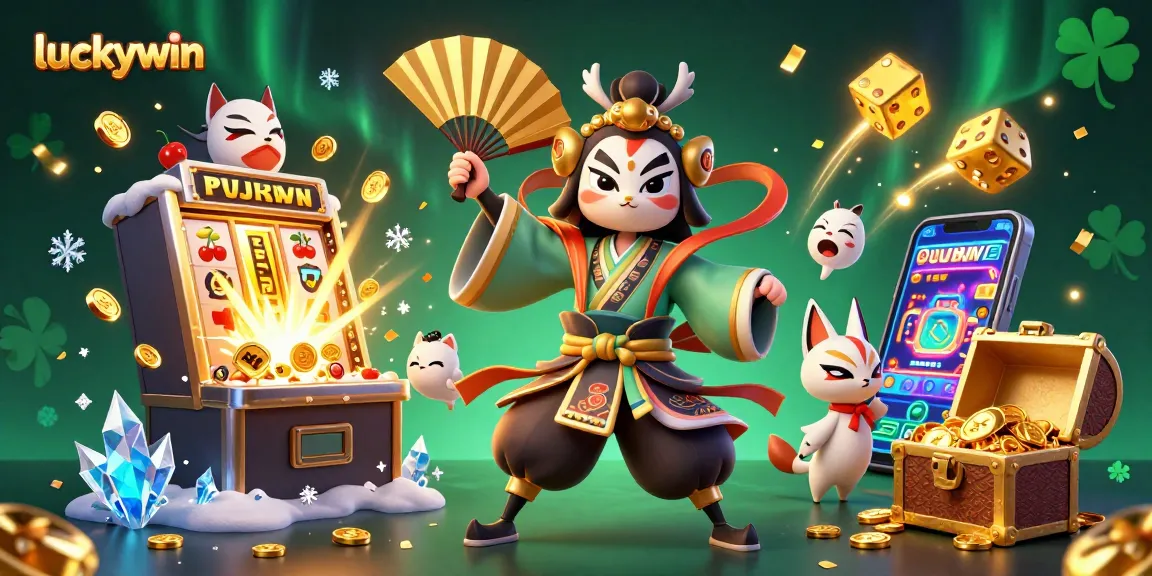 Engage with luckywin adventures through a vibrant casino scene featuring dazzling 3D characters and gaming elements.