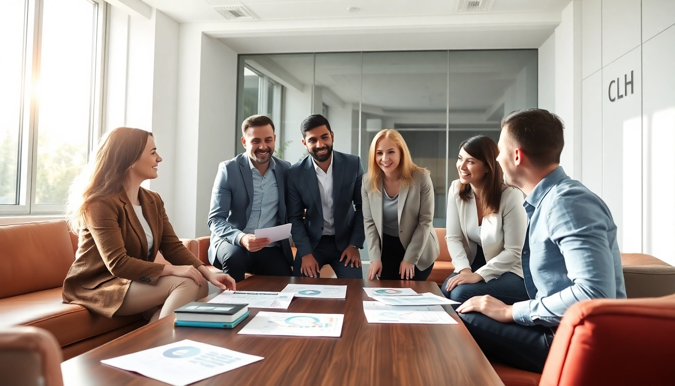 Erforschen Sie private Finanzierung in einem modernen Büro mit Finanzberatern und Klienten.