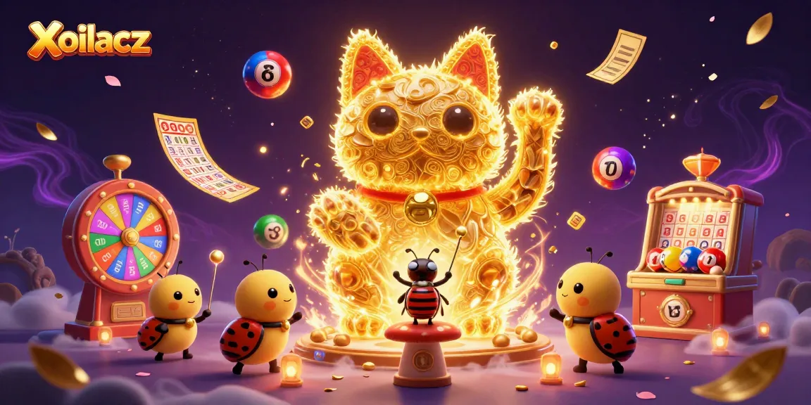 Xoilacz illuminates the gaming experience with dynamic lottery elements and a vibrant lucky cat.