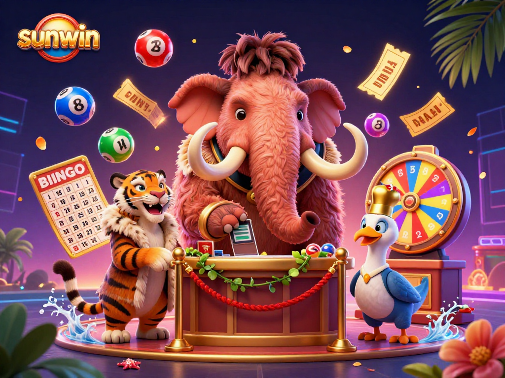 Experience the excitement of sunwin as the mammoth bouncer checks IDs at a vibrant casino door.