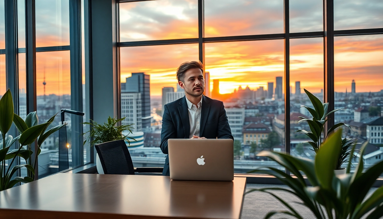 Immobilienmakler Frankfurt Sachsenhausen berät Kunden in einem modernen Büro.
