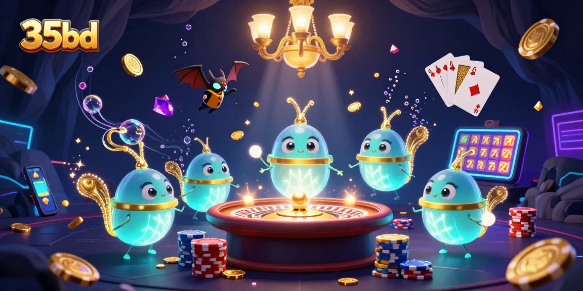 Experience the excitement of 35bd casino with glowworms, a bat dealer, and vibrant gaming elements.