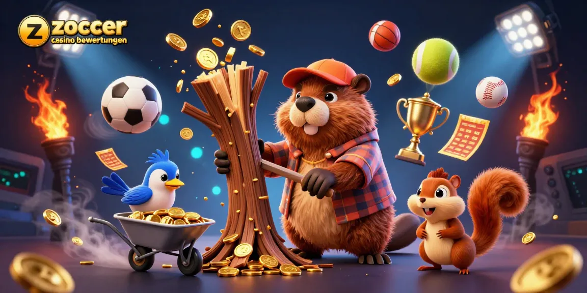 Zoccer casino bewertungen showcases casino excitement with vibrant characters and golden elements.