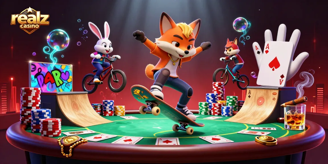 Experience the thrill of realz casino with vibrant gaming action and lively characters.
