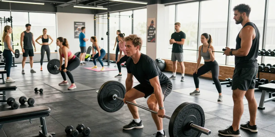Lebendige Trainingsszene mit Sportlern im Anabolika Shop Deutschland, der sich auf Gewichtheben, Fitnessdiskussionen und eine hell erfrischende Umgebung konzentriert.