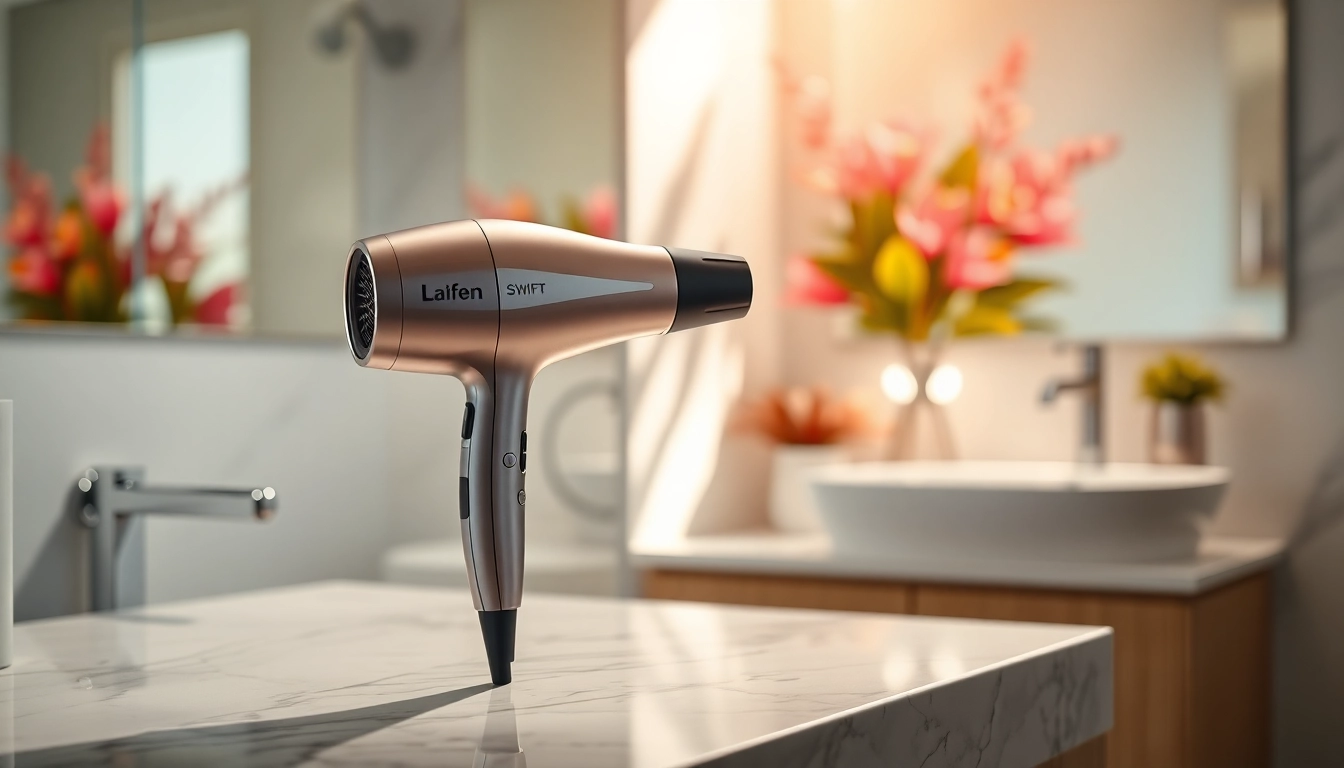 Die laifen swift Haartrockner beeindruckt in einem modernen Badezimmer-Setting mit stilvollem Design.