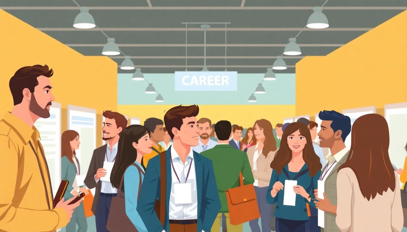 Job seekers exploring Stellenangebote at a vibrant career fair with diverse opportunities.