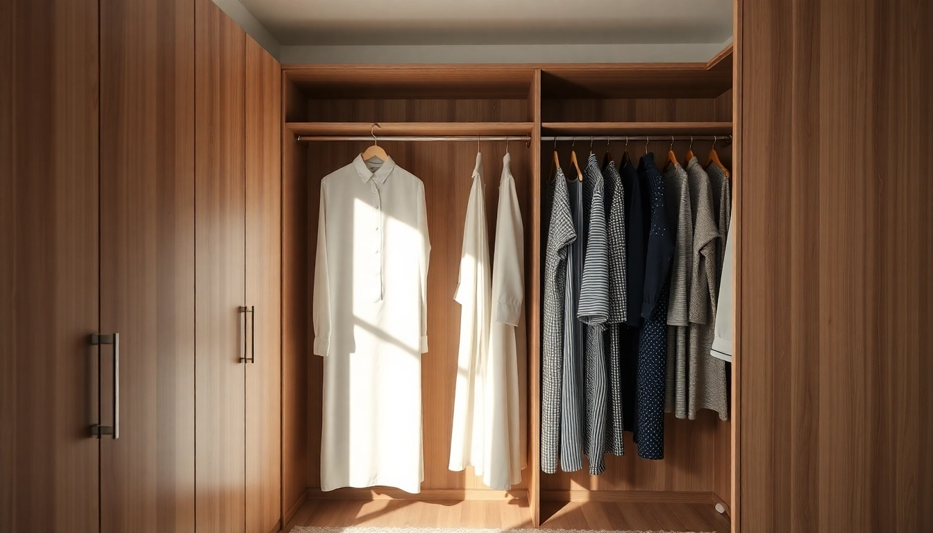 Nachhaltige kleiderbügel in einem eleganten Kleiderschrank, perfekt für umweltbewusste Modefans.