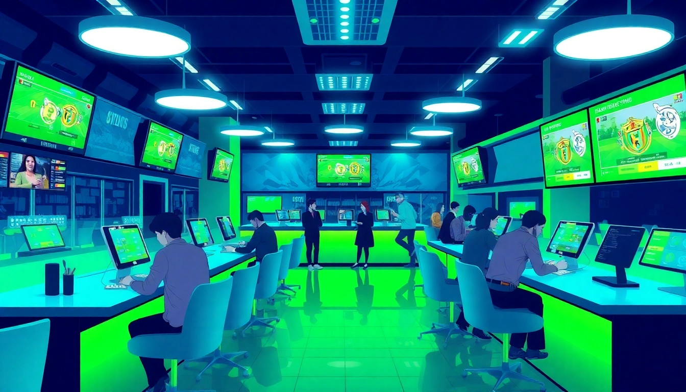 Experience Wettbüros ohne Oasis Kontrolle with an engaging betting shop scene, highlighting dynamic sports screens.