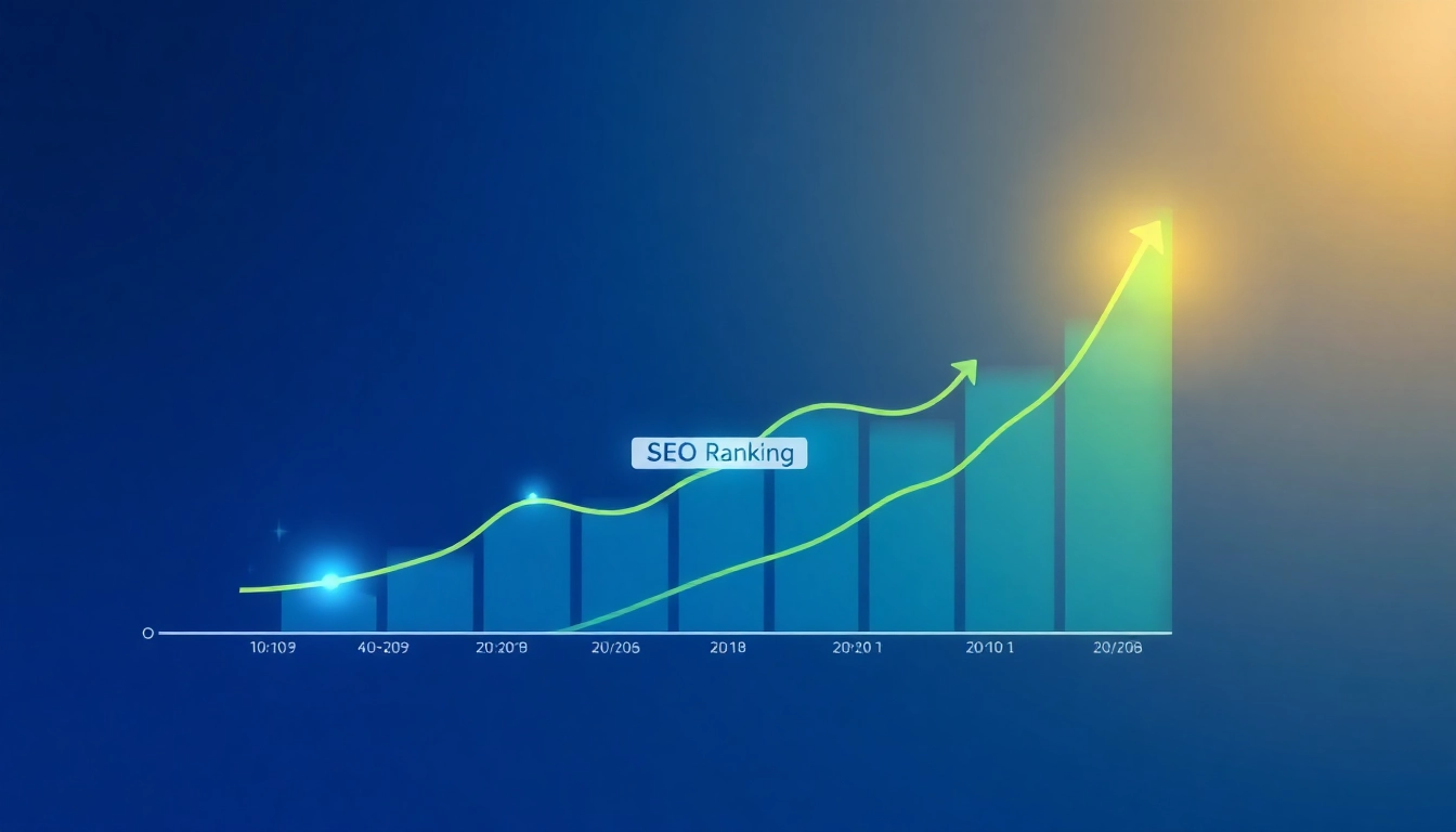 Dynamische Grafik zur Visualisierung des Anstiegs des SEO-Rankings im Zeitverlauf.