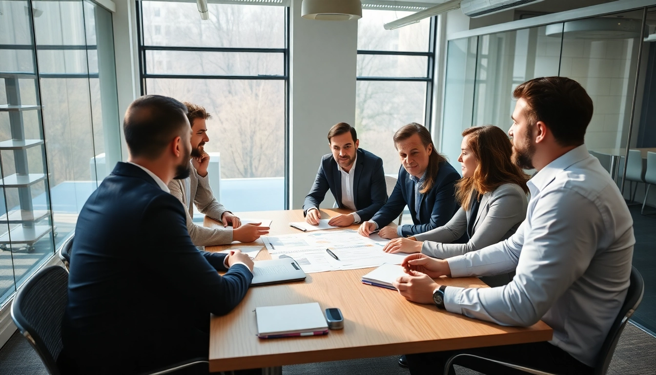 Business meeting in Hannover showcasing Unternehmensberatung Hannover with professionals engaged in discussion.