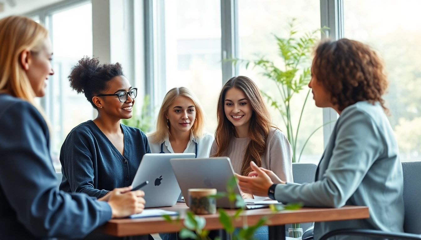 Engaging team brainstorming for marketing für pflegedienste strategies in an inviting workspace.