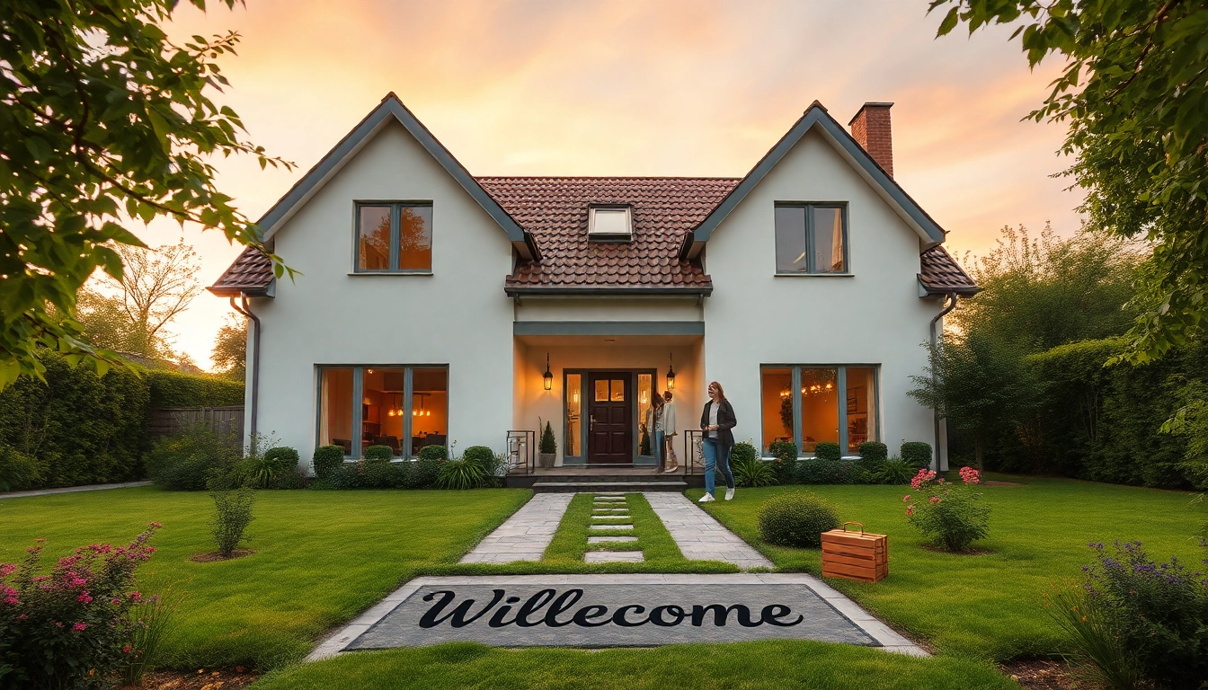 Ein modernes Einfamilienhaus bei Sonnenuntergang, das zum Hauskauf einlädt.
