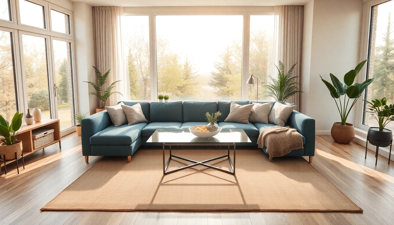 Inspirierende Raumgestaltung eines einladenden Wohnzimmers mit Licht und modernen Möbeln.