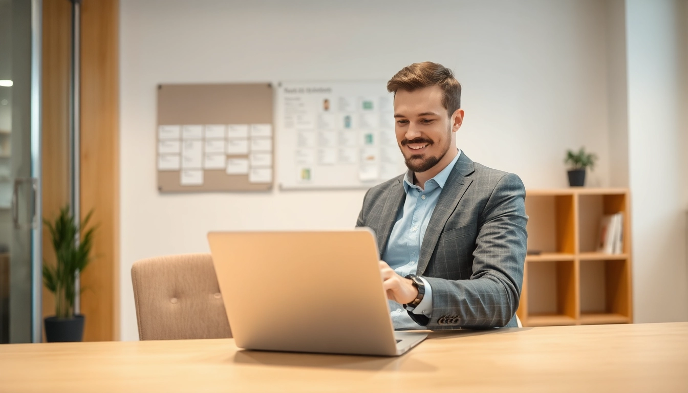 Headhunter Köln bei der Arbeit im modernen Büro, fokussiert und motiviert.
