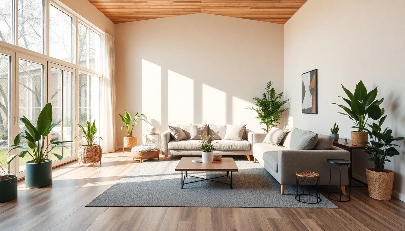 Raumgestaltung eines gemütlichen Wohnzimmers mit harmonischen Farben und natürlichen Lichtquellen.
