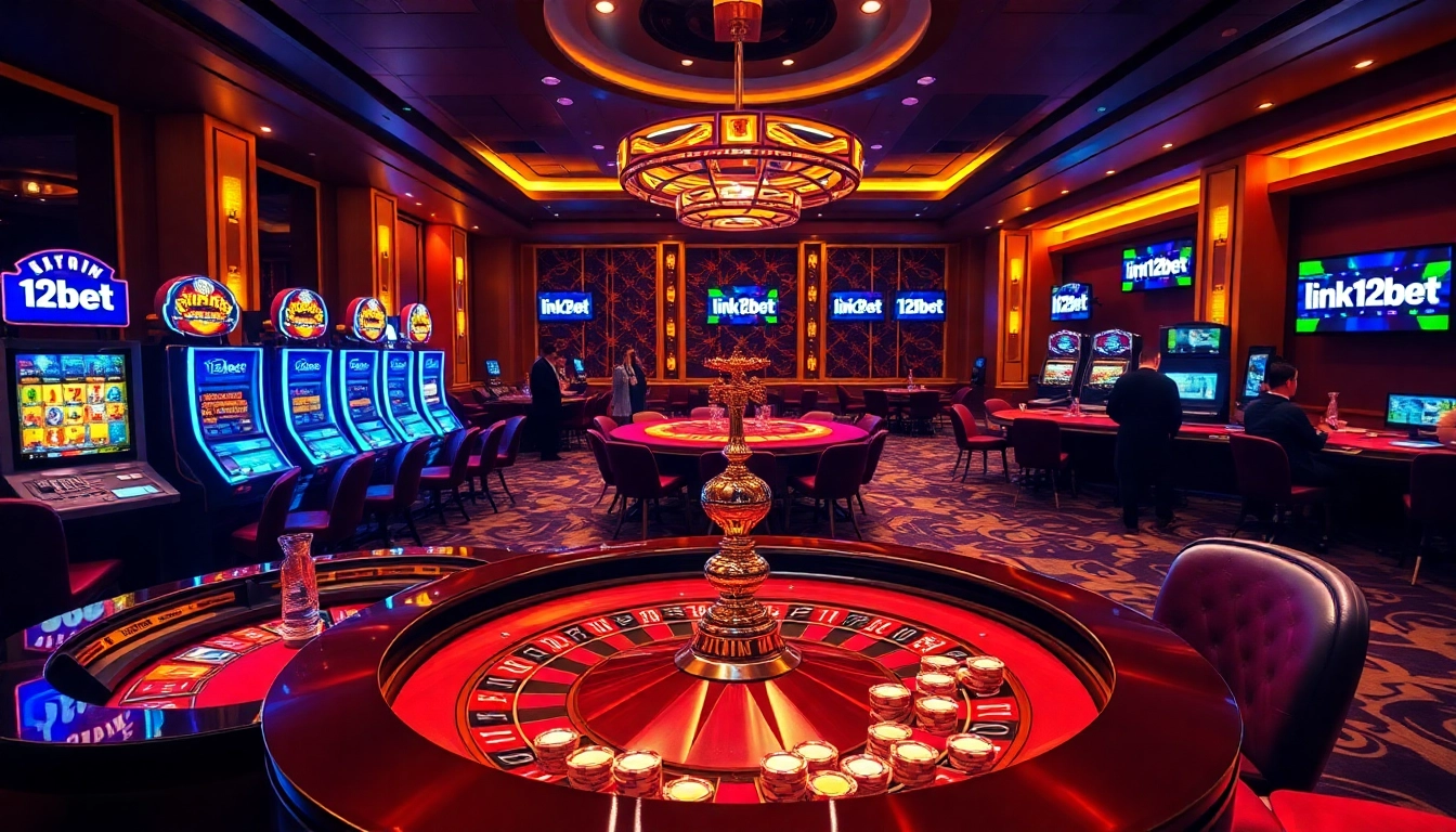 Experience the excitement of online gambling with the vibrant link 12bet scene featuring roulette and poker elements.