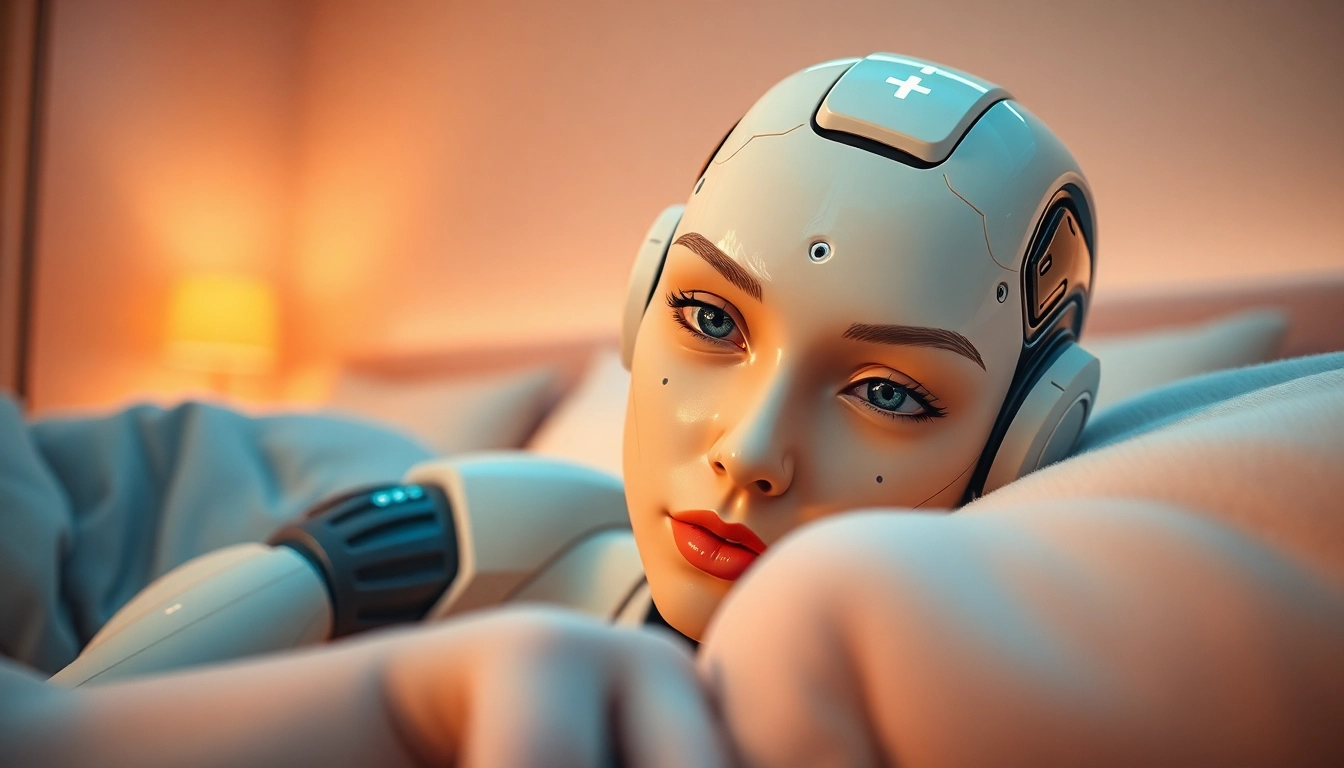 Lifelike sex bot showcasing realistic features in a warm, inviting setting.