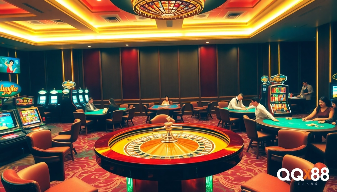Engage in thrilling roulette action at QQ88's luxurious casino setting.