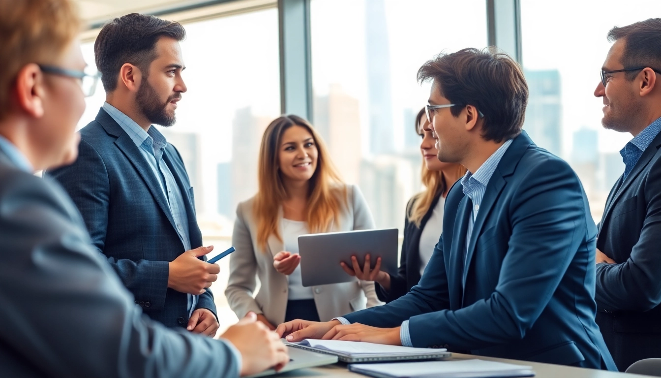 Headhunter IT discusses recruitment strategies in an energetic office environment.