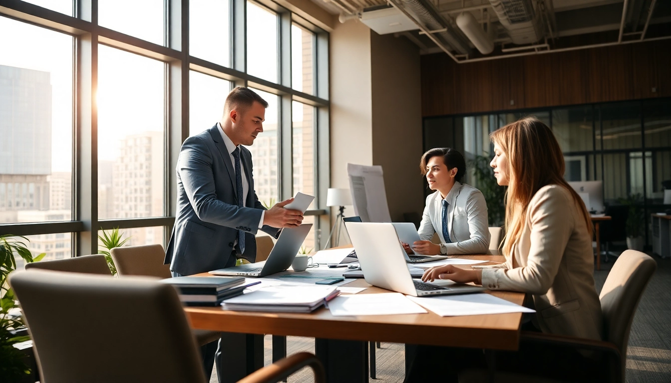 Headhunter Schweiz in einem modernen Büro, das mit Klienten spricht.