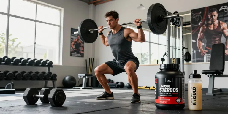 Athlete showcasing strength and performance with Unique Pharma Steroids in a dynamic gym setting.