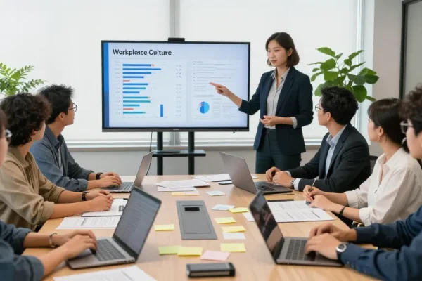 Führungskultur bewerten: Micromanagement Chef in einer Team-Besprechung analysieren.